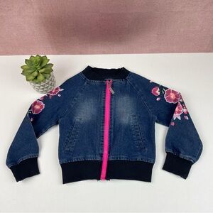 Limited Too Blue Pink Denim Floral Full Zip Jacket Casual Girl Size 4